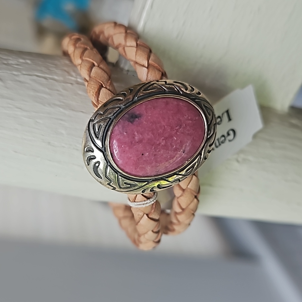 🤎🩷 Vintage Carolyn Pollack Rhodonite Braided Leather Bracelet 🩷🤎